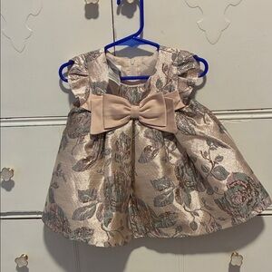 Iris & Ivy Floral Brocade Dress with Bow - Gold and Pink